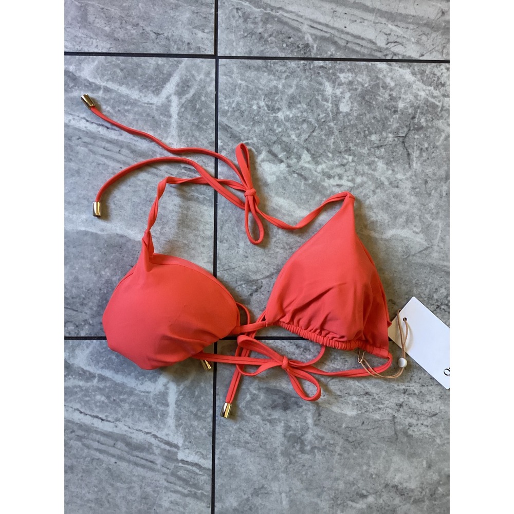 Quince Recycled Polyamide Triangle Bikini Top Coral Orange Gold Hardware Size M